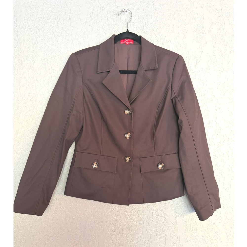 Oscar de la Renta Blazer Jacket Brown Button Front Pockets Size 6